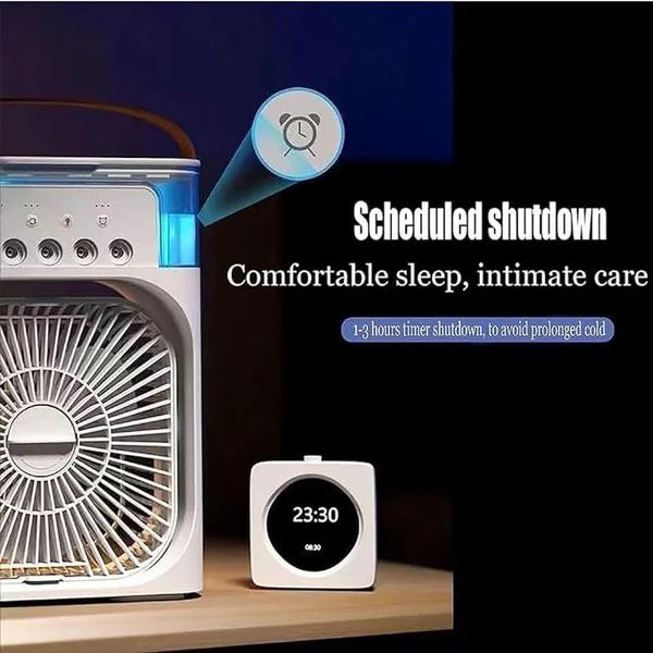 3 In 1 Small Air Cooler LED Night Light Portable Humidifier Air Adjustment Fan For Office & Home